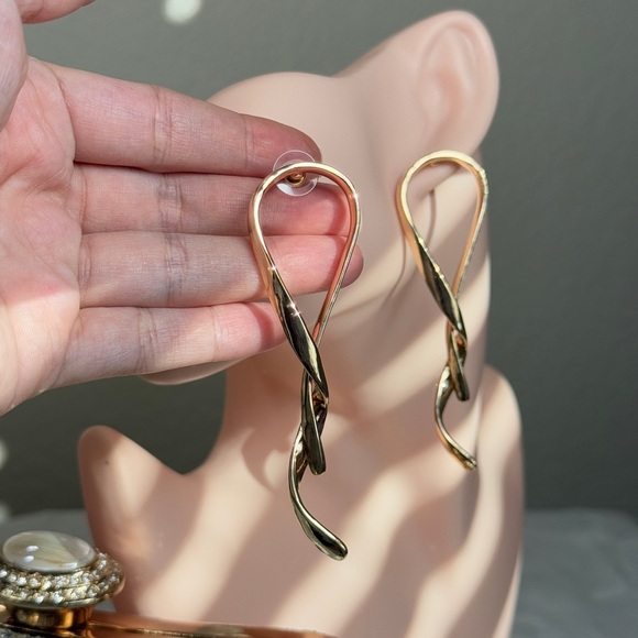 Gold Twisted Loop Earrings - Picture 5 of 6